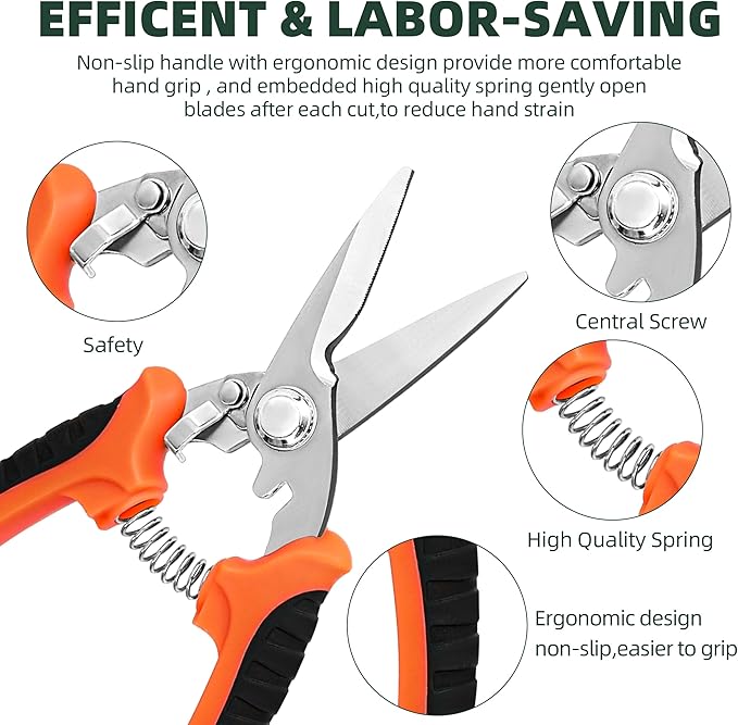 EWPJDK 3 Pack Garden Pruning Shears, Stainless Steel Shears, Gardening Shears, Scissors, Garden Clippers, Pruning Snips, Pruning Shears for Gardening Tools(Orange)