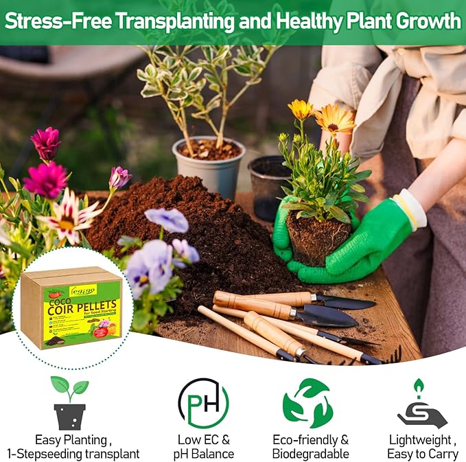 Legigo 50 Pcs 40mm Coco Coir Pellets Seed Starter Soil Mix- Organic Coconut Coir Potting Soil Pods for Seedling, Coco Peat Soil Discs for Indoor & Outdoor Plants Bonsai Herbs Vegetables and Flowers