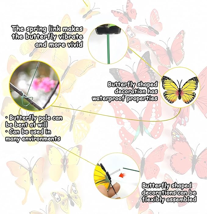 3D Butterfly Stakes,20PCS Butterfly Garden Stake Decor for Flower Bouquet Outdoor Indoor Yard Art Patio Plant Pot Flower Bed Home Décor,Butterfly Plant Stakes with Bendable Stick(Yellow&Red)