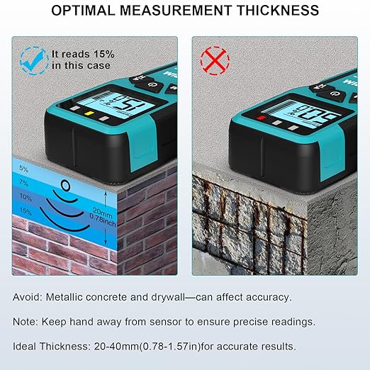 Kiprim Pinless Moisture Meter Home Moisture Level Tester Damp Meter for Floor,Wood, Walls, Concrete – Accurate Non-Destructive Testing Moisture Meter WM01