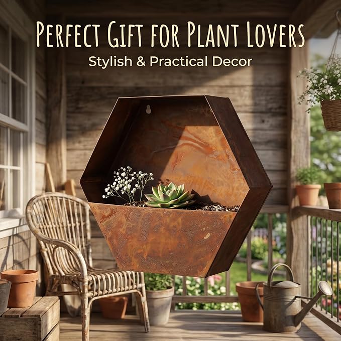 Topadorn Metal Hanging Planter Flower Pot Metal Container Wall Pocket Garden Bucket for Indoor or Outdoor Balcony Patio, Octagon 12"