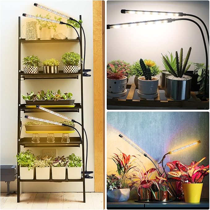 SDOVUERC Grow Lights for Indoor Plants, 4 Heads Full Spectrum LED Plant Lamps with Clips and 10 Feet Cables for Seeding Growing(2 Pack)