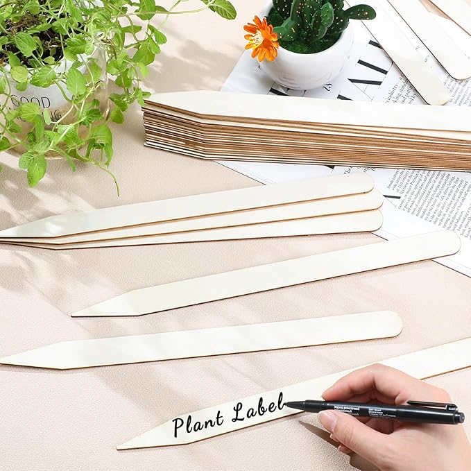 Weysat 50pcs Wooden 12 Inch Plant Labels with Marker Waterproof Garden Markers Tags Garden Labels Sticks Wooden Plant Sign Stakes Sticks with Pen for Seed Pot Herbs Flowers Vegetables