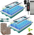 FillTouch 2 Packs 80 Cells Seed Starter Trays Kit with 4 Grow Light Seed Starter Kit Seedling Starter Trays with Humidity Dome and 80 Pcs Peat Pellet for Garden Seeds Propagation Seedlings