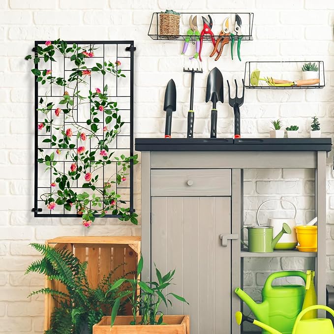MyGift Large Garden Wall Trellis, Modern Artistic Geometric Metal Wire Garden Trellis, Wall Mounted Weave Grid Lattice Support Frame for Climbing Plants and Crawling Vines