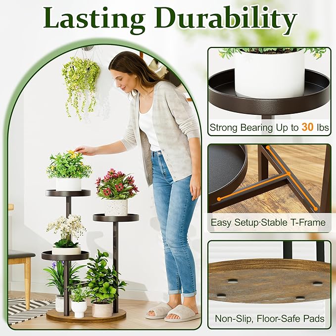 3 Tiered Tall Plant Stand for Indoor, Metal Plant Shelf Tiered Flower Pot Stands, Corner Plant Table for Patio Garden Balcony Living Room Bedroom