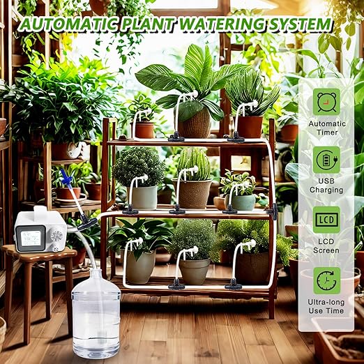 Auto Plant Waterer Indoor for 15 Potted Plants, Drip Irrigation Kit with Adjustable Drippers & Lockable Tee Connectors, Digital Programmable Timer, Upgraded Automatic Watering System Devices