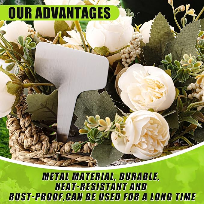 Hicarer 24 Pcs Metal Plant Labels Weatherproof Garden Markers 4" x 2.4" Engraving Stainless Steel 304 T-Type Plant Tags Reusable Nursery Tags for Outdoor Garden Greenhouse Vegetables Herb Flower Seed