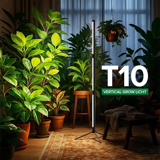 SANSI T10 Standing Grow Lights for Indoor Plants, 55W 144 LEDs Full Spectrum Plant Light Vertical Grow Light, 4.34FT Adjustable Three-Stage, 5 Dimming, Timer 3/6/12h, 4000K, for Wide Coverage Growth