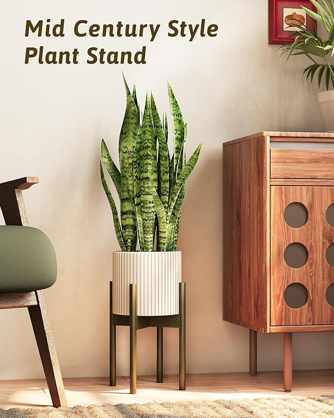 GENTINGBRO Adjustable Plant Stand Indoor, Bamboo Plant Stand Fits 8 9 10 11 12 Inches, Small Corner Planter Holder for Indoor Plants, Single Floor Plant Stands for Living Room Balcony, Tea Brown Tall