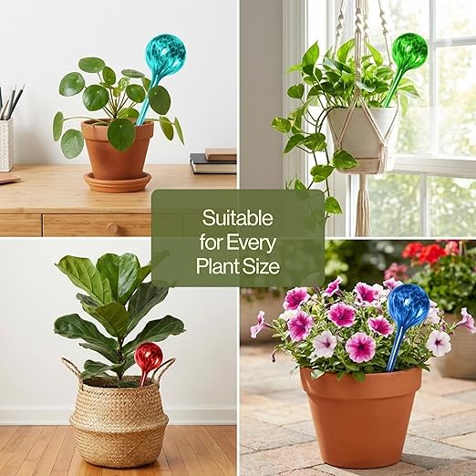 Besti Large Self Watering Globes for Plants Hands Free | Durable, Multicolored Glass Craftsmanship | Holds 380-400ml, Waters Plants Up to 2 Weeks