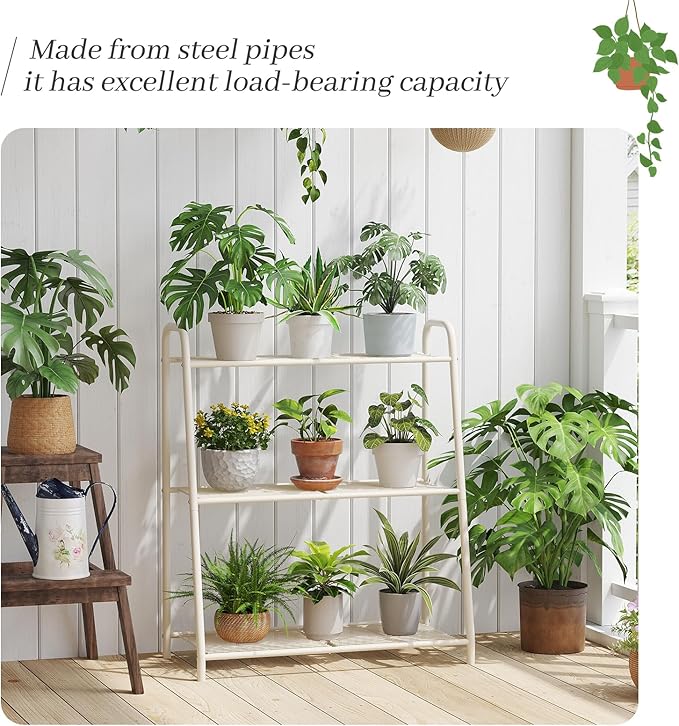 Kitsanery Metal Plant Stand Indoor Outdoor for Multiple Plants,3 Tier Plant Shelf,Large Heavy Duty Flower Holder Ladder Plant for Living Room, Patio, Balcony (White)