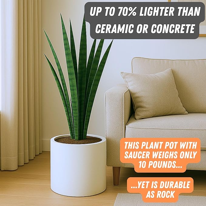 Fox & Fern Plant Pot, Large Plant Pots for Indoor & Outdoor, UV & Frost Resistant Plant Vase with Drainage Plug, Fiberstone, Large Indoor Pots for Plants & Flowers, House Indoor Plant Pot, Single Pot