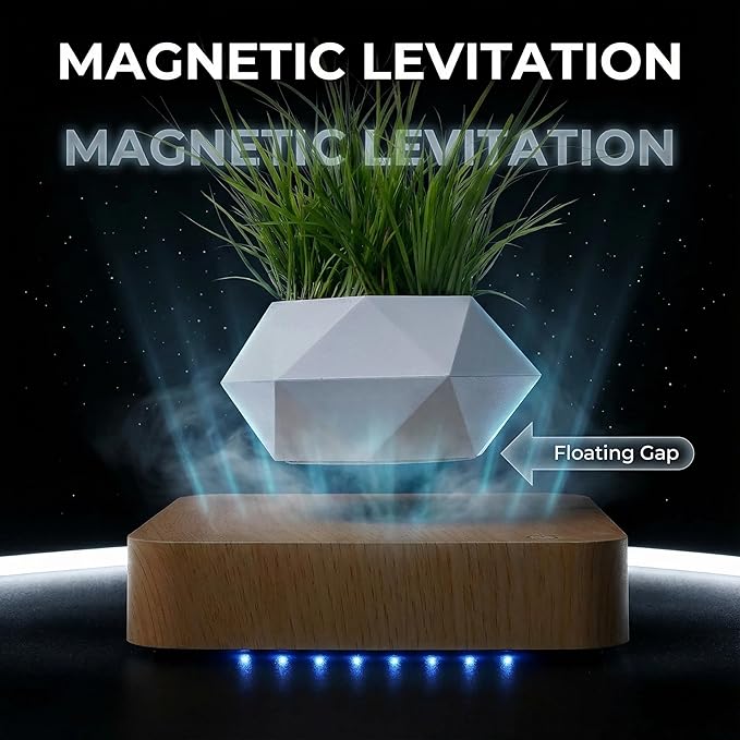 Levitating Plant Pot, Magnetic Levitating Planter 360°Auto-Rotating Floating Plant Levitating Display for Bonsai, Air Plants Cool Floating Desk Decor for Office, Living Room (Light Brown)