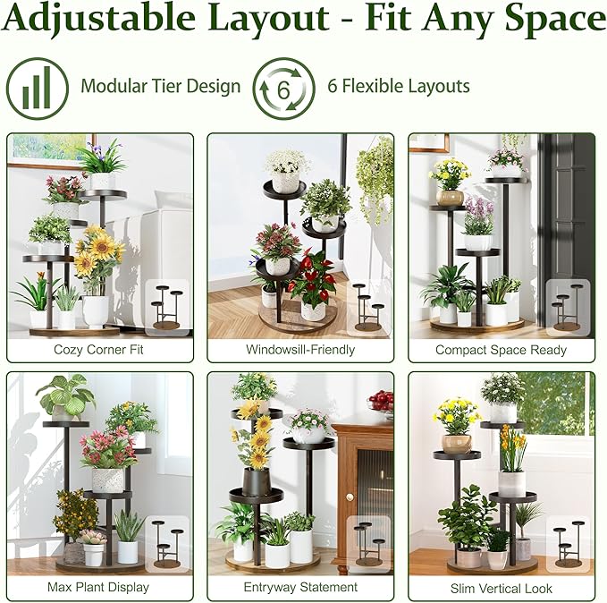 3 Tiered Tall Plant Stand for Indoor, Metal Plant Shelf Tiered Flower Pot Stands, Corner Plant Table for Patio Garden Balcony Living Room Bedroom