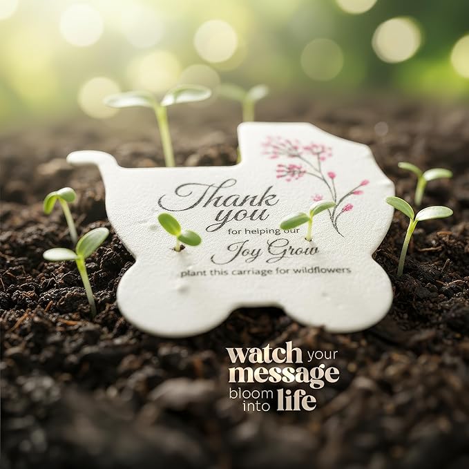 24pcs Pink Carriage-Shaped Gift Tags with Wildflower Seeds - Writable Gift Wrap Tags for Baby Showers, Mother's Day Present, Party Favors, DIY Crafts, & Earth Day Decorations
