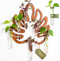 Leaf Shaped Hanging Wall Planter Terrarium for Plants with 6 Strengthened Glass Vases & 1 Spare, Wooden Plant Propagation Station for Indoor Cuttings, Hanging Propagation Stations Decor (15”)