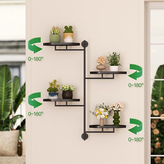 YQSLYSF Window Rotating Plant Stand Shelf Indoor Black Metal Floating Shelves 4-Tier Wall Mount Plant hanger Holders for Wall Planter Modern Home Decor window sill gifts