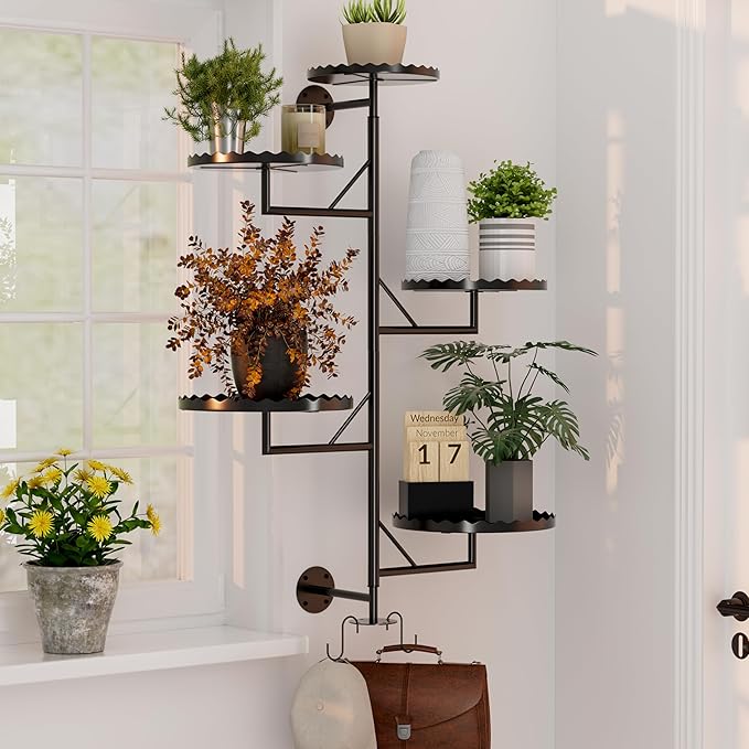 GcdPai Rotating Window Plant Shelves indoor 5-tier Metal Plant Stand, Wall Plant holder for Multiple Plants indoors, Window Sill Gifts for Small Spaces, Stylish and Functional Indoor Plant Stand Black