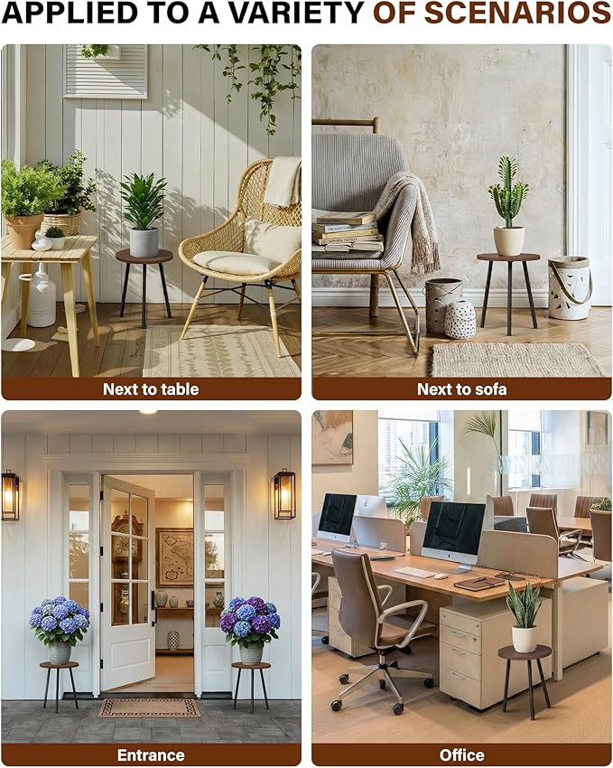 Plant Stand for Indoor 2 Pack: Plant Table 14inch Wooden & Metel Heavy Duty Plants Stool - Mid Century Modern Design for Bedroom/Living Room/Patio/Garden