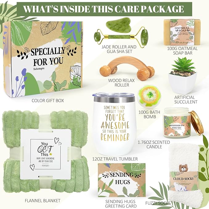 Self Care Gifts for Women, Get Well Soon Gifts for Women After Surgery, Care Package Thinking of You Relaxing Spa Gift Basket Set with Blanket Tumbler for Mom Her Best Friend Sister