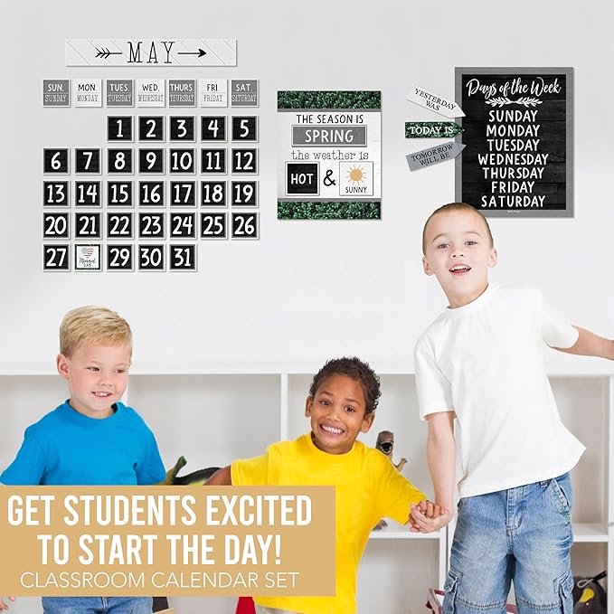 Hadley Designs Classroom Calendar Set Bulletin Board Decorations - Neutral School Calendar for Classroom Decor, Kindergarten Preschool Elementary Teacher Must Haves, Homeschool & Daycare Essentials