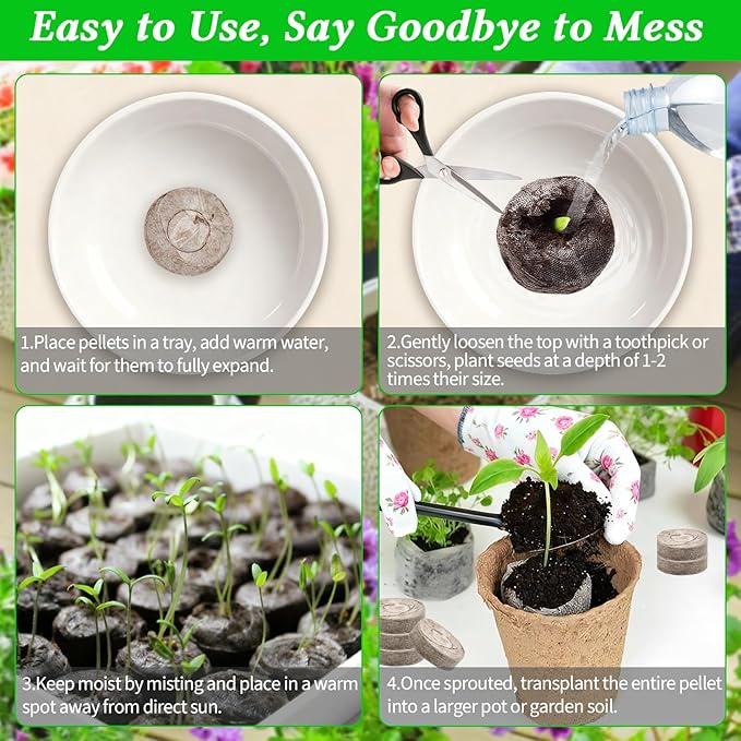 Legigo 50 PCS 50mm Peat Pellets Seed Starter Soil, Compressed Seed Starting Pods Plant Starter Soil Pods Plugs for Seedlings, Peat Pods for Starting Seeds, Herbs Tomatoes Flowers and Vegetables