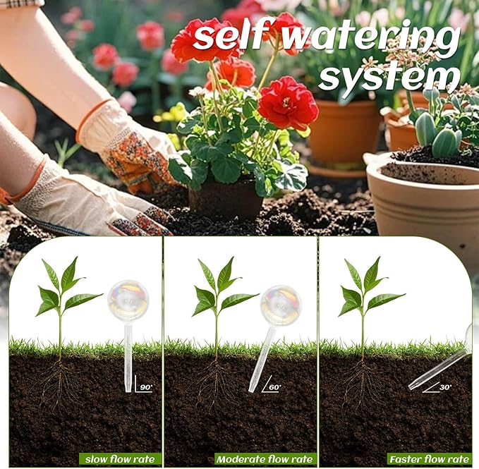 6PCS Plant Watering Globes,Iridescent Rainbow Clear Watering Bulbs,Glass Self Watering Planter Insert,Watering Bulbs for Flowerpot,Indoor,Outdoor,Hanging Plants Home Garden(3 Large+3 Small)