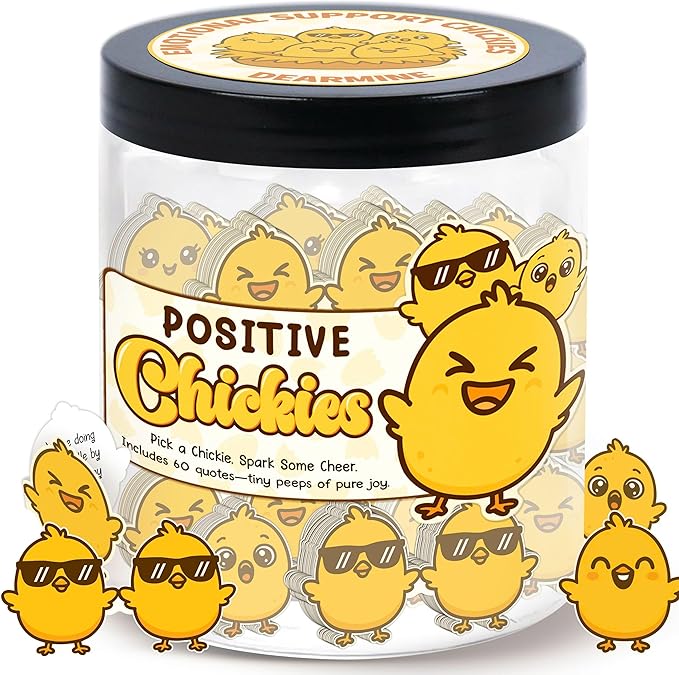 DEARMINE 60 Positive Chick Jar, Affirmation Cards for Women, Teens, Emotional Support Chickies, Chickies Gift, Chicken Gifts for Women, Funny Chicken Lady Stuff Gift