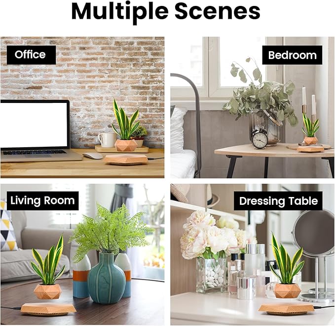 Levitating Plant Pot, Magnetic Levitation Flower Pot Suspension Floating Plant Succulents, Air Bonsai Potted Plant for Home Decoration, Living Room, Office, Desk (Wood)