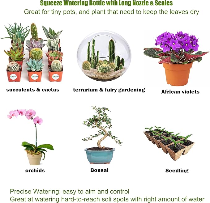 ORIMERC 2 Pack 500mL Watering Bottle with 15 feet Self Watering Wick Cord for Indoor Plants Succulent Cactus Plastic Squeeze Water Can Long Nozzle Waterer Bonsai Terrarium Orchids Seedling Lab Wash