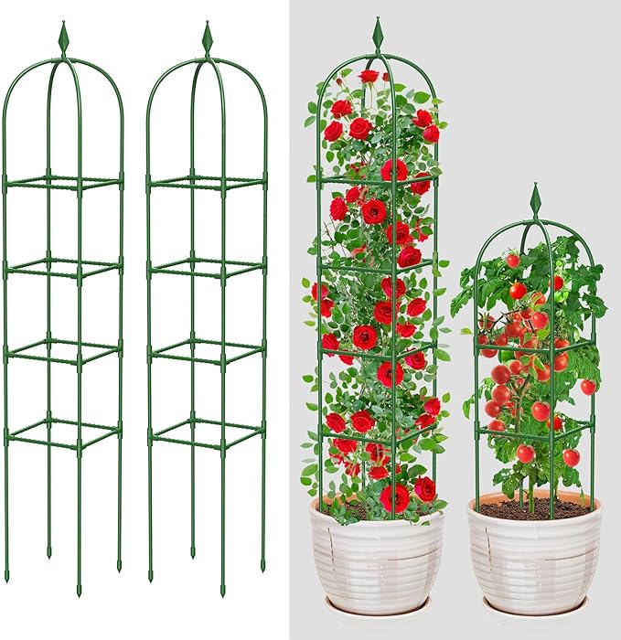 MYMULIKE 2 Pack Garden Obelisk Trellis for Climbing Plants Outdoor & Indoor - 6Ft Rustproof Garden Trellis Plant Support Cage for Vines, Flowers, Vegetables, Roses | Heavy-Duty, Adjustable
