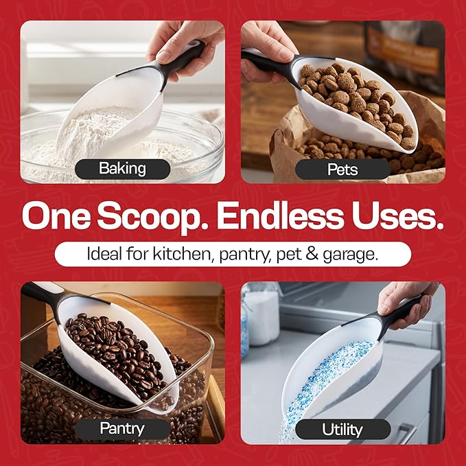Rockland Guard 1-Cup Multipurpose Scoop – Flexible Funnel Tip for Spill-Free Pours – Heavy-Duty Ice Scoop for Freezer & Ice Machine – Dog Food Scoop & Flour Scoop for Canisters (1-Pack)