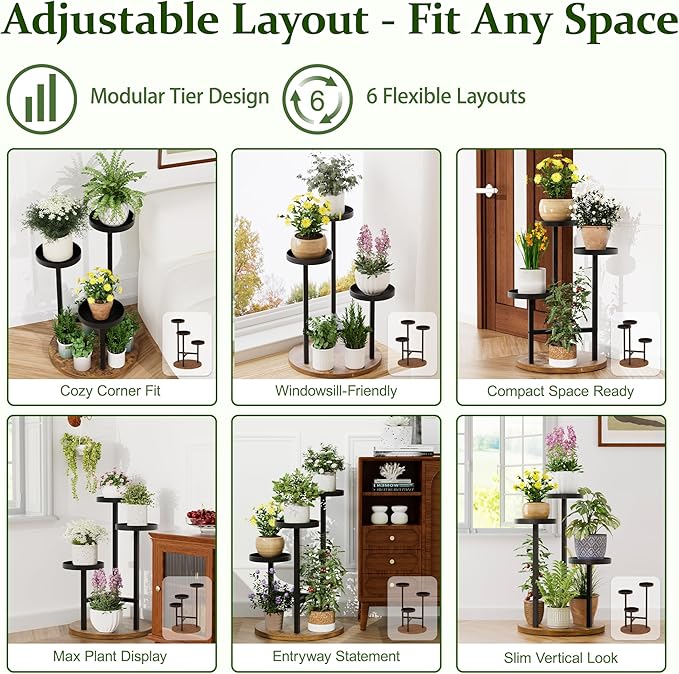3 Tier Plant Stand Indoor Tall Plant Shelf, Corner Plant Table for Multiple Plants, Tiered Flower Stand for Patio Balcony Porch Garden Living Room House