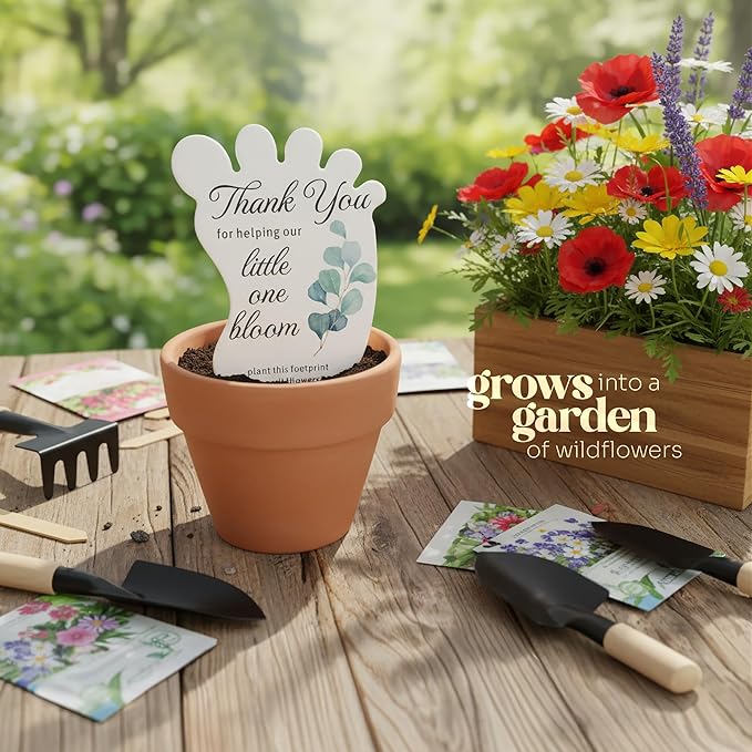 24pcs Green Footprint-Shaped Gift Tags with Wildflower Seeds - Writable Gift Wrap Tags for Baby Showers, Mother's Day Present, Party Favors, DIY Crafts, & Earth Day Decorations