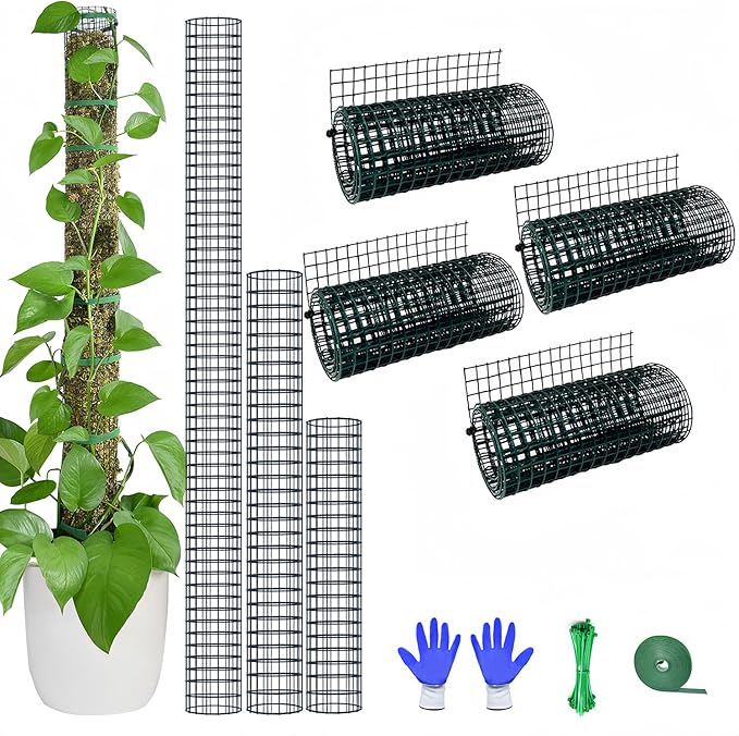 Moss Pole DIY Kit, 13.2ft Metal Moss Pole for Plants Monstera, 4Pcs 8.3in×3.3ft Steel Wire Mesh with Cable Ties, Max Make 7Pcs 23" Sphagnum Moss Pole (13.2FT Wire Mesh Without Plier)
