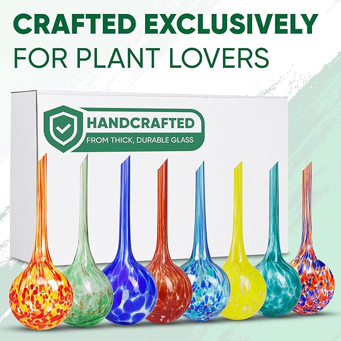 Plant Watering Globes Set of 8 - Large Self Watering Globes for Indoor & Outdoor Plants - Multicolored, Automatic, Glass Watering Bulbs for Daily Use, Plant Watering Devices