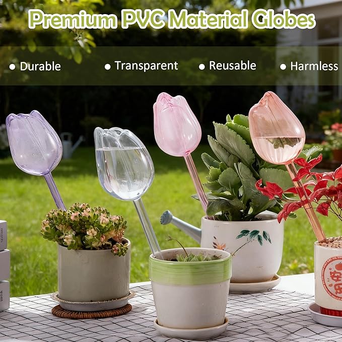 Creative Flower-Shaped Self Watering Globes for Indoor Outdoor Plants – 2"x2"x5" PVC Automatic Drip Irrigation Bulbs for Vacation – Cute Lazy Watering System for Garden & Home Decor (Purple)