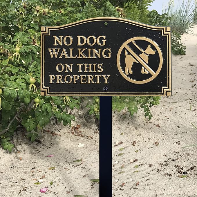 SmartSign “No Dog Walking On This Property” GardenBoss Statement Plaque | 5.75" x 9.5" Aluminum Plaque with 18" Black Lawn Stake, Made in USA