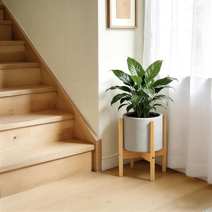 ALIGADO Bamboo Plant Stand Indoor, for Up to 12 Inch Pots, Built to Fit Corners, Sturdy & Stable Design, Natural Wood Color