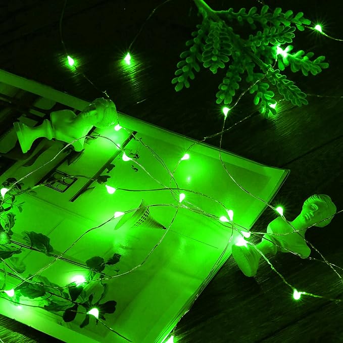 Ariceleo Mini St. Patrick's Day Fairy Lights Battery Operate, 2 Pack Copper Wire 3*AAA Battery Powered Led Starry Fairy String Lights for Bedroom, Christmas, Party, Wedding, Decoration(5m/16ft Green)
