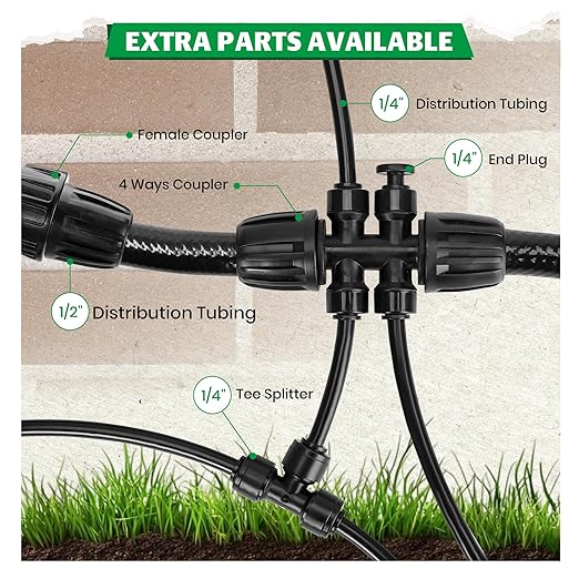 Bonviee 40-Pack 1/4” Push-to-Connect Drip Irrigation Emitters – Adjustable Quick-Install Precision Watering Stakes for Garden, Raised Beds & Greenhouse