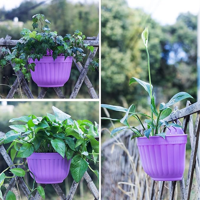 8 Pack Hanging Planters Wall Planters for Indoor Outdoor Plants, Colorful 8 inch Plant Pot with Drainage Hole, balcony planter railing hanging Pot, Plant Wall Mount Home Décor with Accessaries
