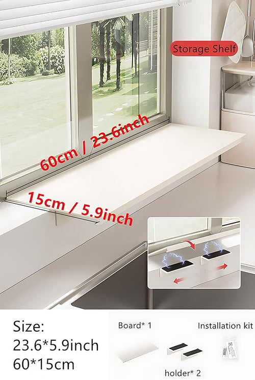 23.6inch Window Sill Extender Plate, Kitchen Organization Storage Rack with Magnetic Base, Carbon Steel Storage Shelf, Window Sill Extender for Plants(60x15cm/23.6x5.9in)