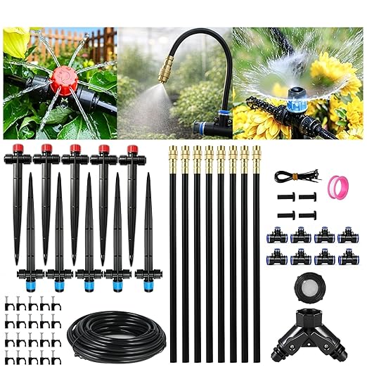 120FT Drip Irrigation System for Garden: Quick Connect PE Tubing Automatic Water Sprinkler Kit Adjustable Misting Part 1/4" Watering Hose for Outdoor Raised Bed Plants Flower Yard Greenhouse