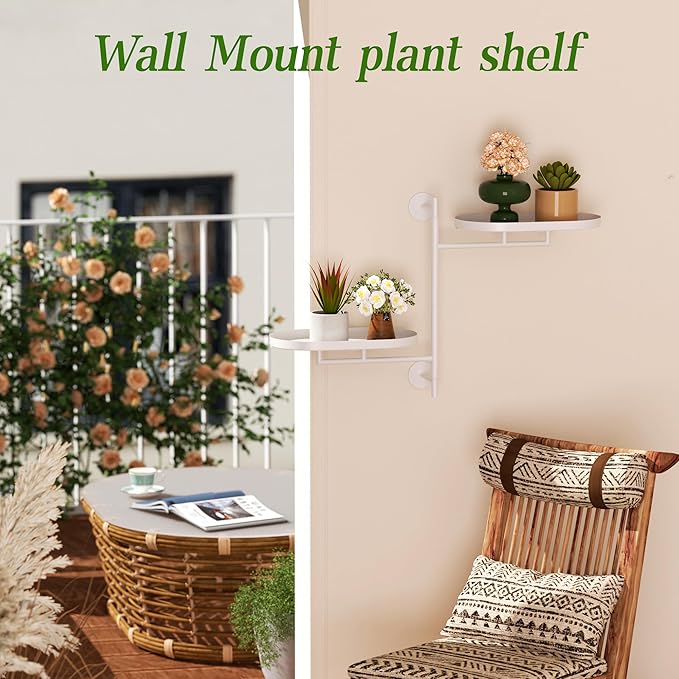 YQSLYSF Window Rotating Plant Stand Shelf Indoor White Metal Floating Shelves 2-Tier Wall Mount Plant hanger Holders for Wall Planter Modern Home Decor window sill gifts