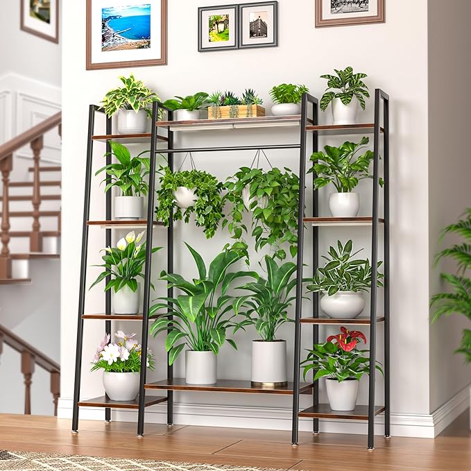 BACEKOLL Plant Stand Indoor with Grow Lights, 6 Tiered Metal Plant Shelf, 55" Large Plant Stand for Indoor Plants Multiple, Corner Plant Holder Display Shelf, Tall Plant Rack for Living Room, Patio