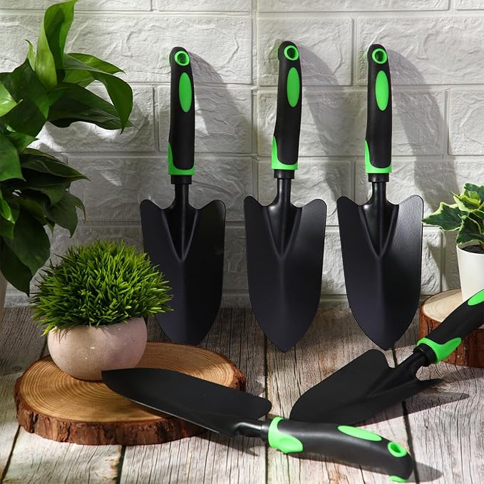Yaocom 24 Pcs Garden Shovel Aluminum Alloy Heavy Duty Trowel Garden Tool Small Shovels for Digging Metal Hand Trowel Spade with Soft TPR Handle for Lawn Yard Farm Home Shop Planting (Green Black)