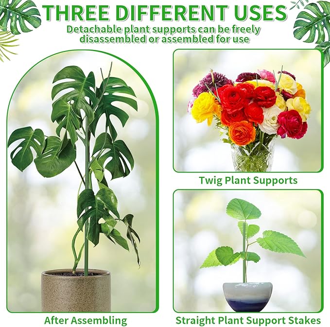 ROADPLUM 2 Pack 27.56" Detachable Twig Plant Support Stakes Set, Blends in to Plant, Branch Plant Sticks with Orchid Clips Twist Plant Ties, Twig Trellis for Indoor Outdoor Plants Potted Plants Flower