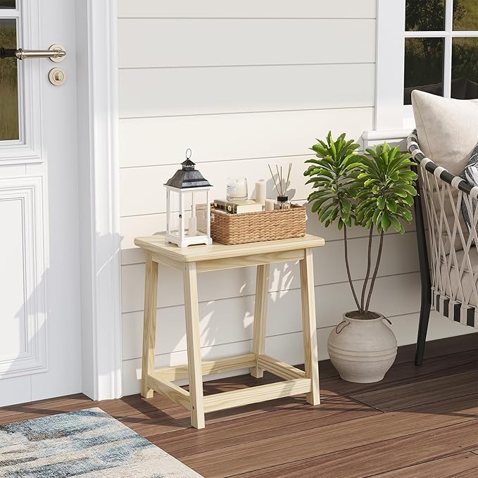 Wooden Step Stool Tall Seat Stool Dining Piano Stool End Side Table Wood Plant Stand Table Indoor Bedside Table Nightstand Flower Pot Stand for Living Room Bathroom Bedroom Kitchen (Natural)